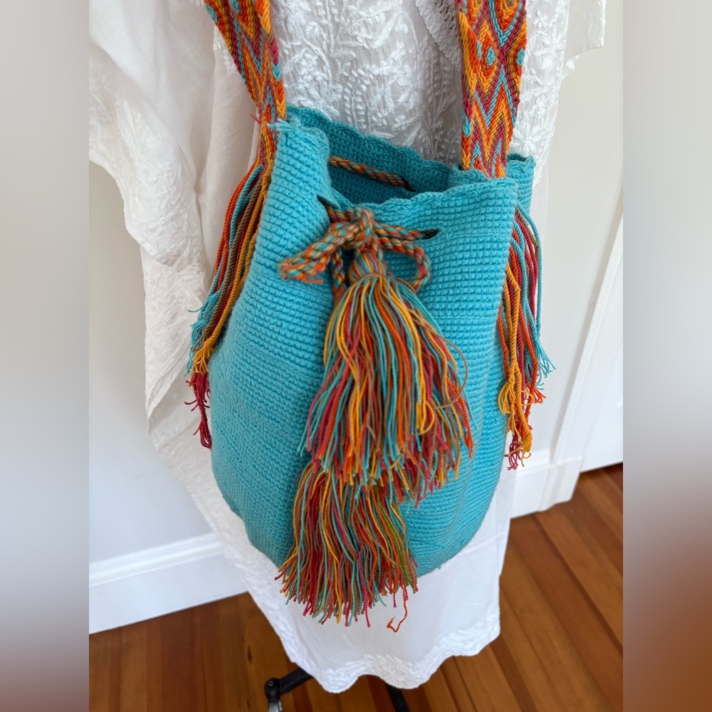 Columbian Wayuu Mochila bag, turquoise